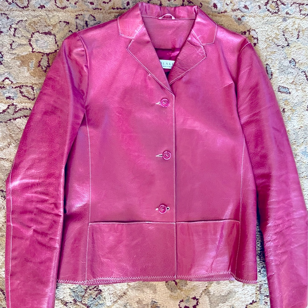 Vintage Pink Leather Jacket, Front Pockets, Lined, Women’s Medium, Pre Owned